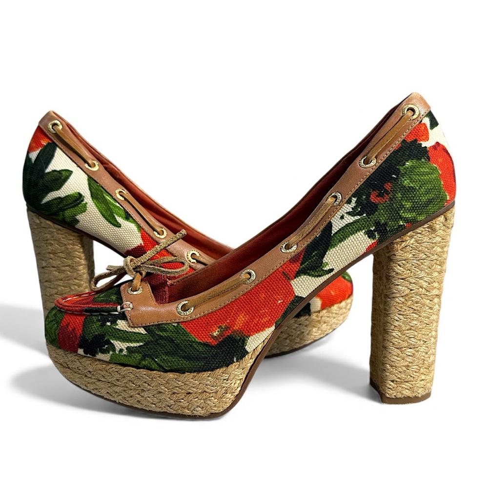 Milly Floral Platform Shoes - Red and Green